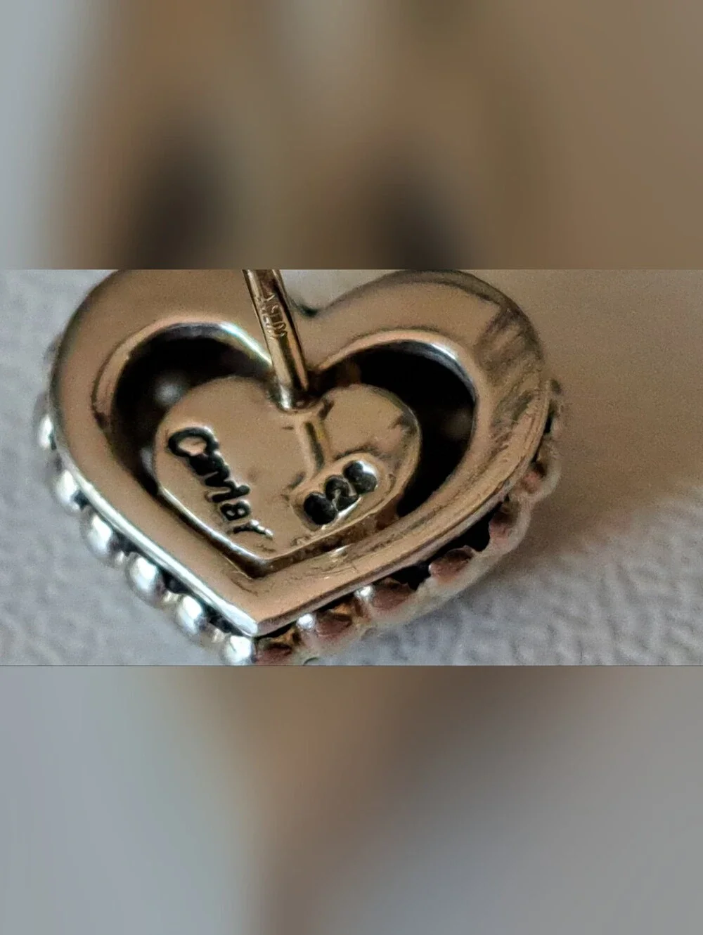 Vintage LAGOS Caviar Sterling Silver Diamond Heart Stud Earrings - Picture 9 of 13
